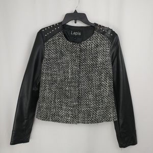 Lapis Tweed and Leather with Sliver Studs Coat